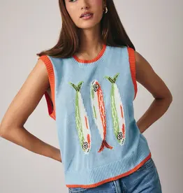 Crew Neck 'fish' Graphic Sweater Vest