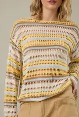 Boat Neck Open Knit Stripe Top