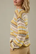 Boat Neck Open Knit Stripe Top