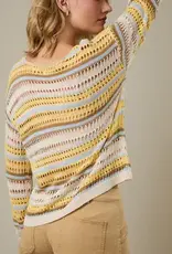 Boat Neck Open Knit Stripe Top
