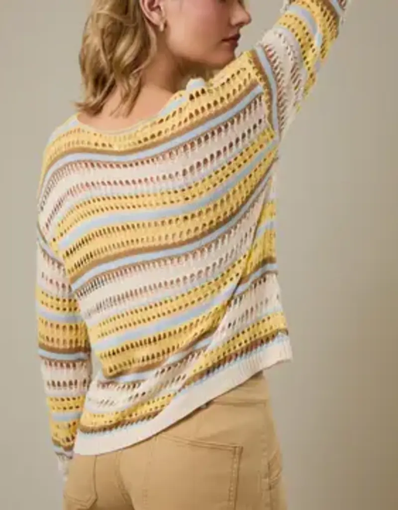 Boat Neck Open Knit Stripe Top