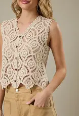 V-Neck Sleeveless Crochet Vest