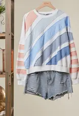 Textured Stripe Pullover Color Block Top