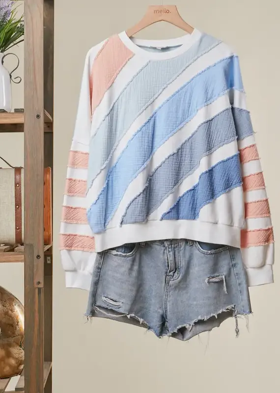 Textured Stripe Pullover Color Block Top