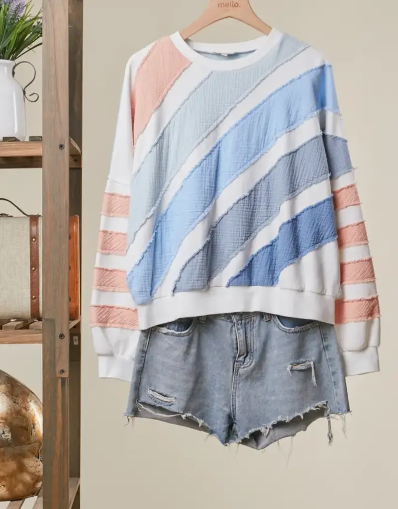 Textured Stripe Pullover Color Block Top