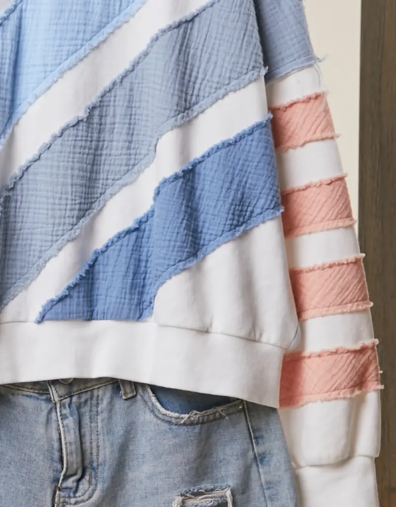 Textured Stripe Pullover Color Block Top