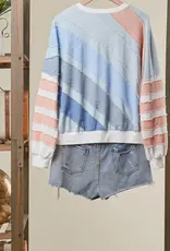 Textured Stripe Pullover Color Block Top