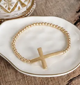 Cross Stretchy Bracelet - Worn  Gold