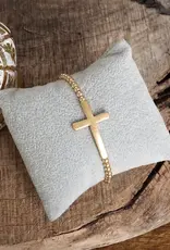 Cross Stretchy Bracelet - Worn  Gold