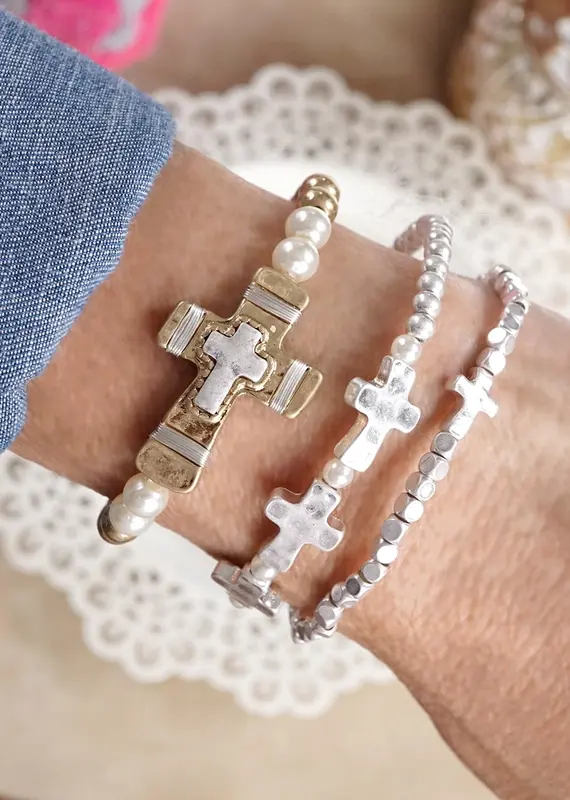 Faithful Trio – Boho Cross Stretch Bracelet Set