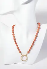 Metal Circle Pendant On Wood-Beaded Chain Necklace