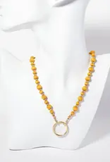 Metal Circle Pendant On Wood-Beaded Chain Necklace