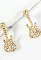 Crystal Pave Electric Guitar Stud Earrings - Gold