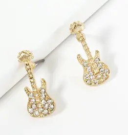 Crystal Pave Electric Guitar Stud Earrings - Gold