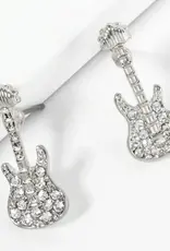 Crystal Pave Electric Guitar Stud Earrings - Silver
