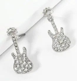 Crystal Pave Electric Guitar Stud Earrings - Silver