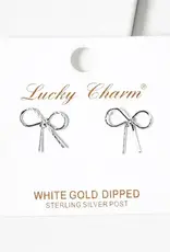 18K Gold Wire Ribbon Bow Post Stud Earrings - Silver