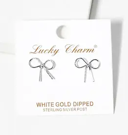 18K Gold Wire Ribbon Bow Post Stud Earrings - Silver