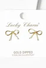 18K Gold Dipped Textured Wire Ribbon Bow Post Stud Earrings
