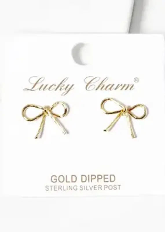18K Gold Dipped Textured Wire Ribbon Bow Post Stud Earrings