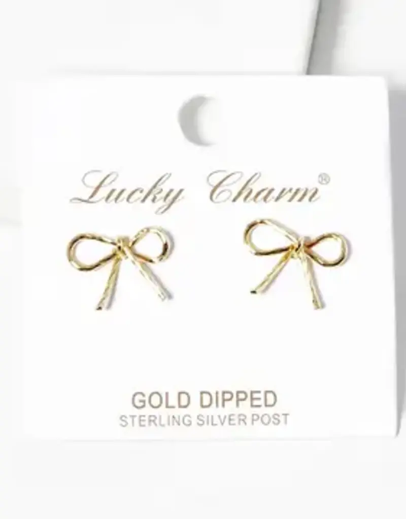 18K Gold Dipped Textured Wire Ribbon Bow Post Stud Earrings