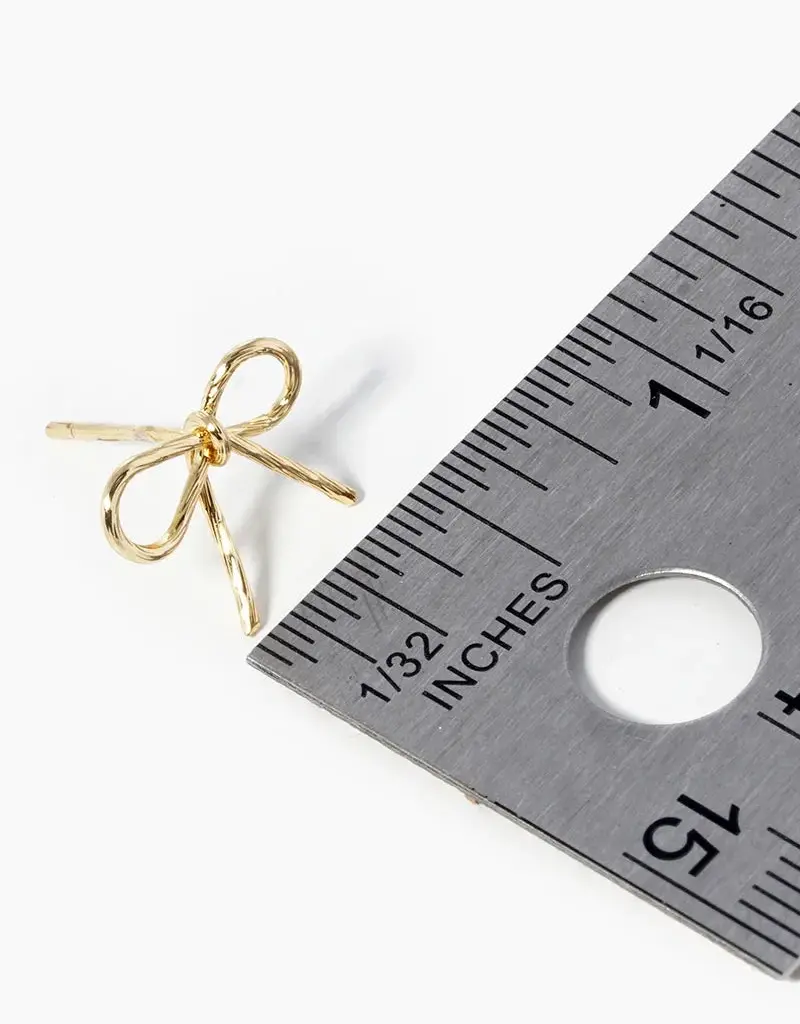 18K Gold Dipped Textured Wire Ribbon Bow Post Stud Earrings