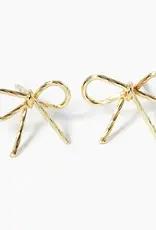 18K Gold Dipped Textured Wire Ribbon Bow Post Stud Earrings
