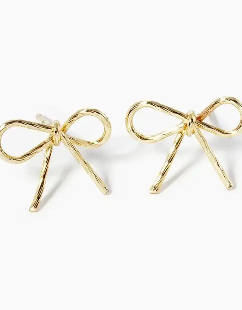 18K Gold Dipped Textured Wire Ribbon Bow Post Stud Earrings