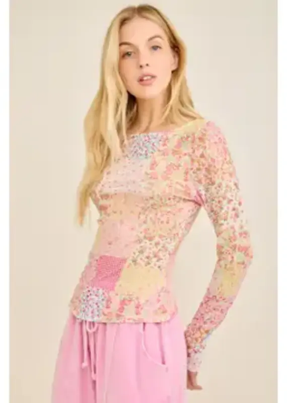 Spring Picnic Patch Mesh Top