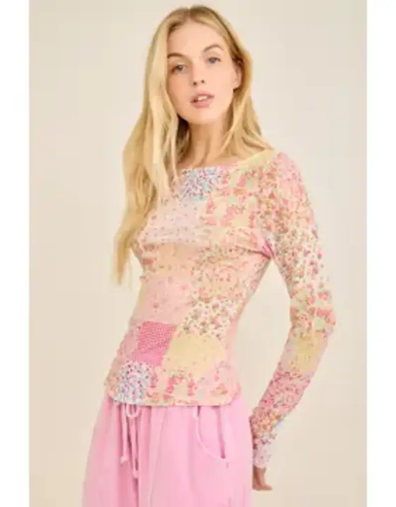 Spring Picnic Patch Mesh Top