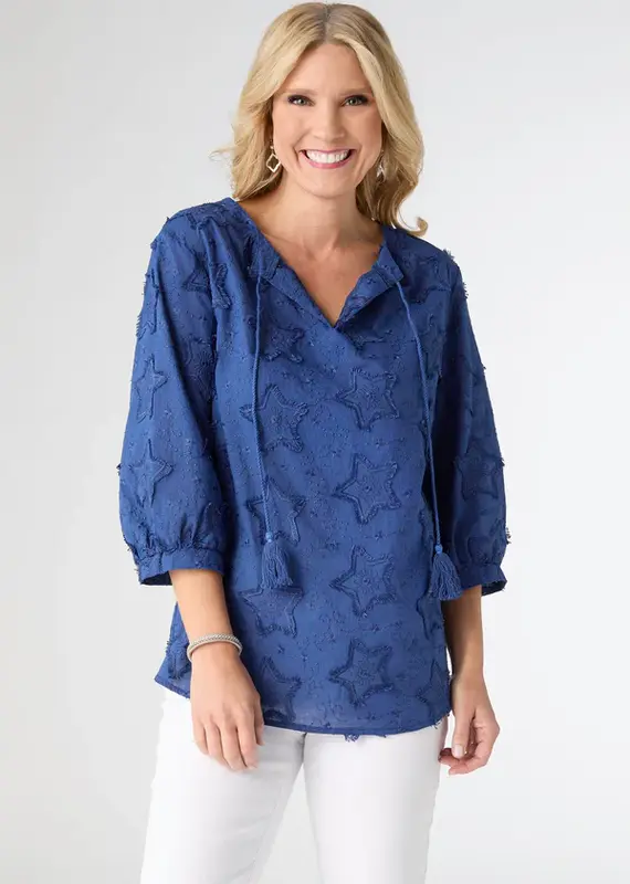 Hattie V-Neck Top with Embroidered Star