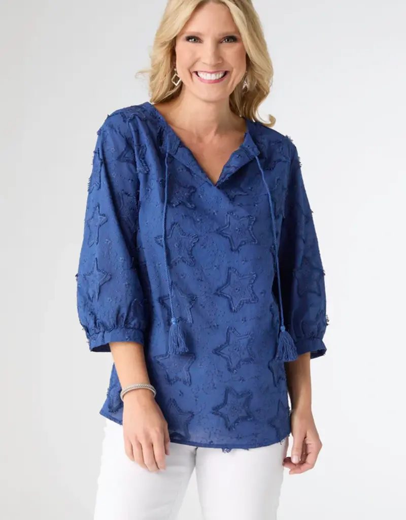 Hattie V-Neck Top with Embroidered Star