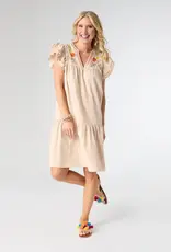 Freya Embroidered Dress with Flutter Sleeve
