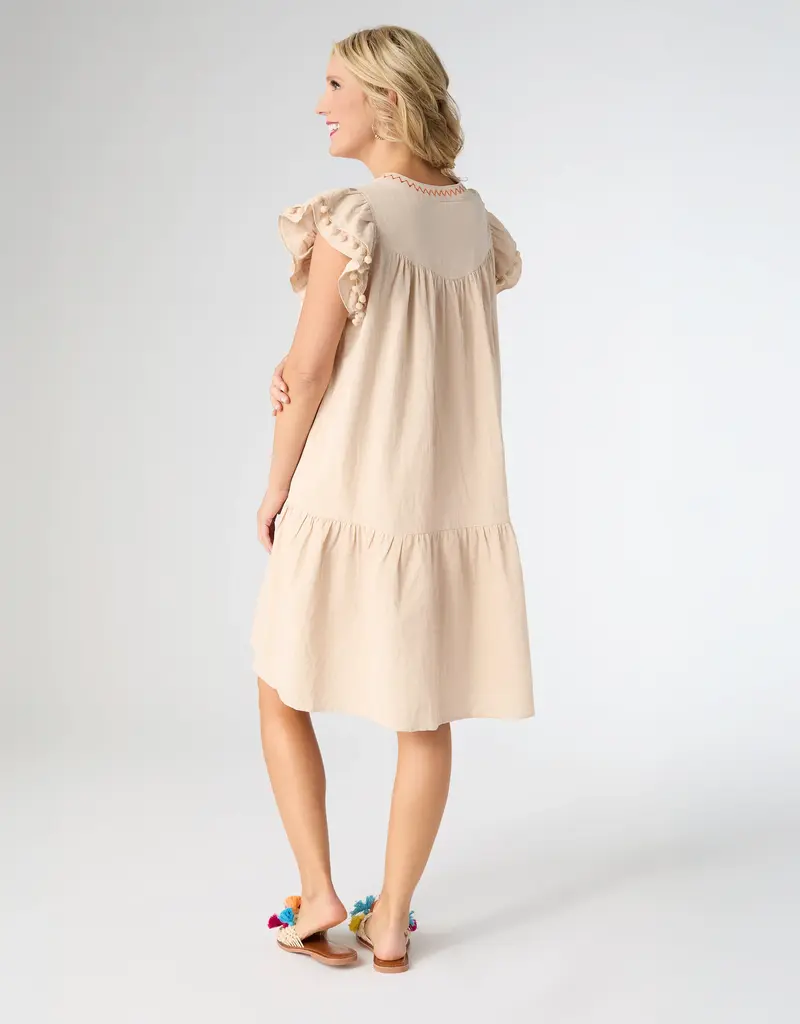 Freya Embroidered Dress with Flutter Sleeve