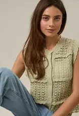 Round Neck Sleeveless Button Down Open Knit Top