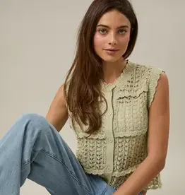 Round Neck Sleeveless Button Down Open Knit Top