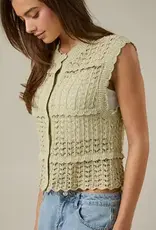 Round Neck Sleeveless Button Down Open Knit Top