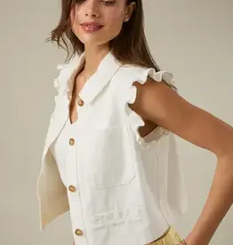 Ruffle Sleeve Button Down Twill Vest
