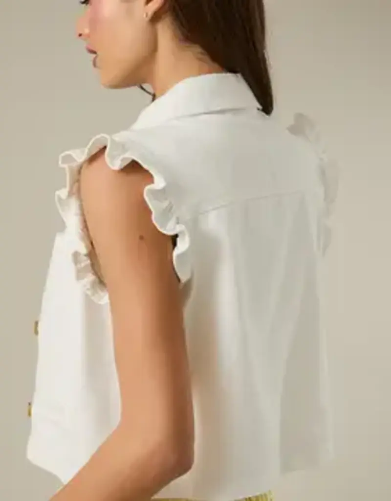 Ruffle Sleeve Button Down Twill Vest
