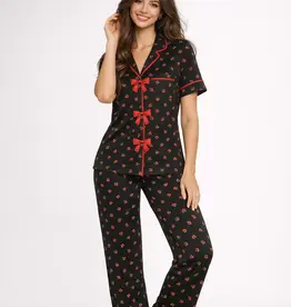 Bow Tie Front Yummy Jersey S/S Top + Pull On Pant PJ Set