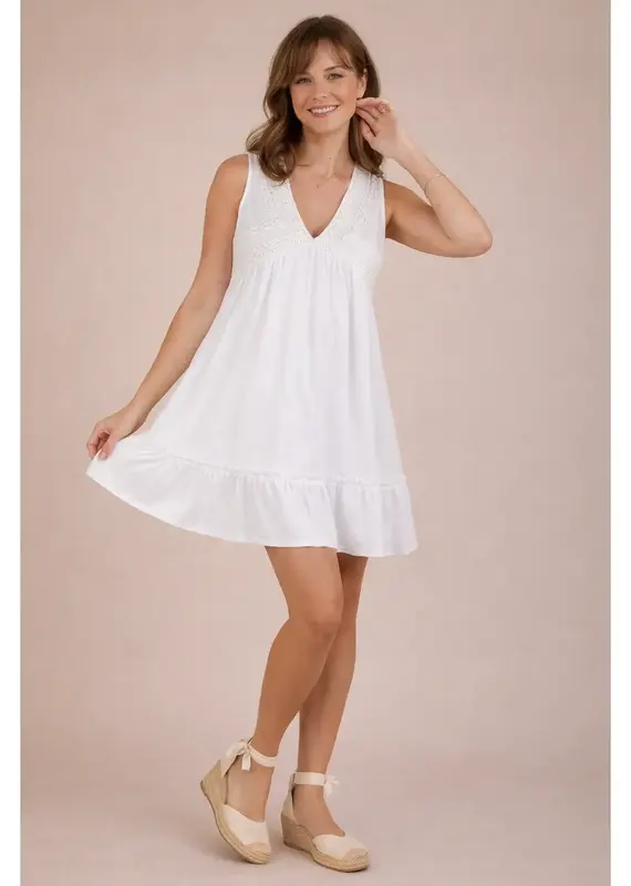 Slub Knit Crochet Lace Trim Dress