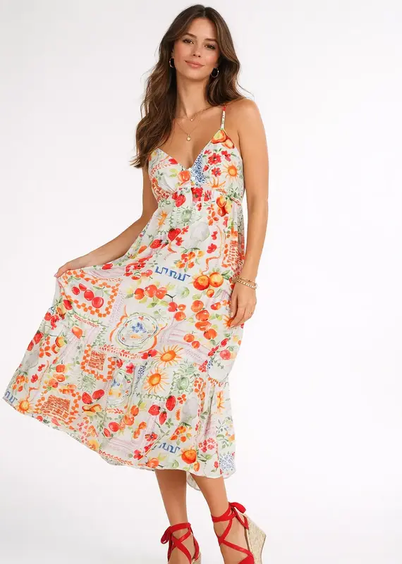 Spaghetti Strap Ruffle Hem Midi Dress