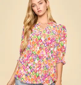 Smocked 3/4 Sleeve Lizzy Top