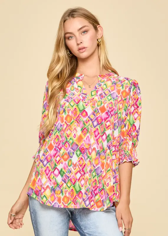 Smocked 3/4 Sleeve Lizzy Top