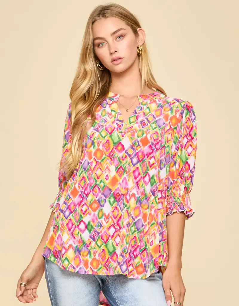 Smocked 3/4 Sleeve Lizzy Top