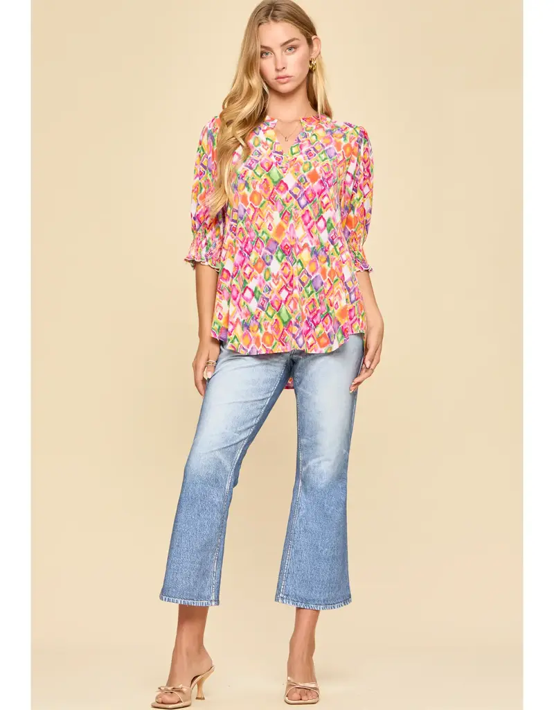 Smocked 3/4 Sleeve Lizzy Top