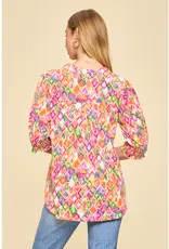 Smocked 3/4 Sleeve Lizzy Top