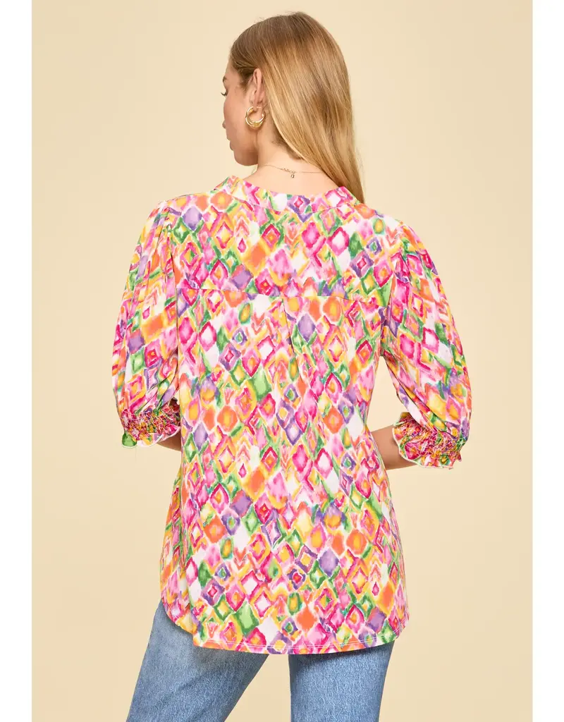 Smocked 3/4 Sleeve Lizzy Top