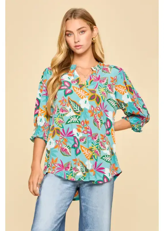 Smocked 3/4 Sleeve Lizzy Top