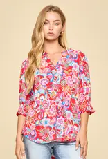 Smocked 3/4 Sleeve Lizzy Top